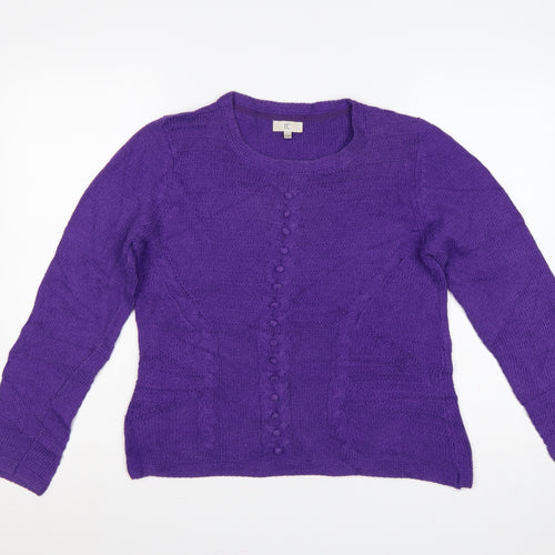 CC Women's Purple M Cable-Knit Linen Cotton Round Neck Jumper