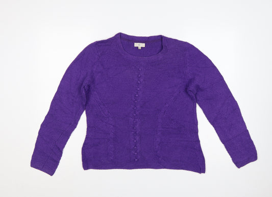 CC Women's Purple M Cable-Knit Linen Cotton Round Neck Jumper