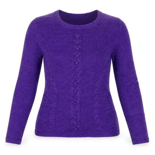 CC Women's Purple M Cable-Knit Linen Cotton Round Neck Jumper