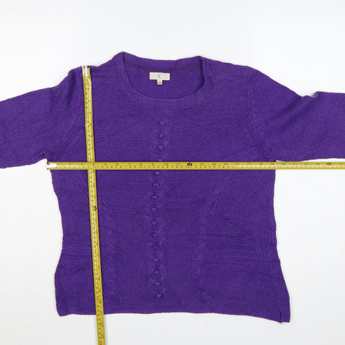 CC Women's Purple M Cable-Knit Linen Cotton Round Neck Jumper