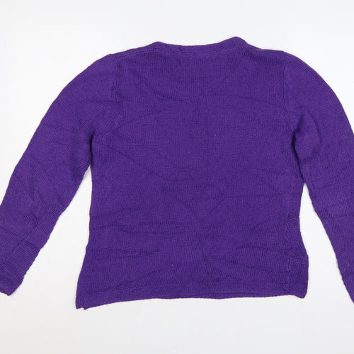 CC Women's Purple M Cable-Knit Linen Cotton Round Neck Jumper