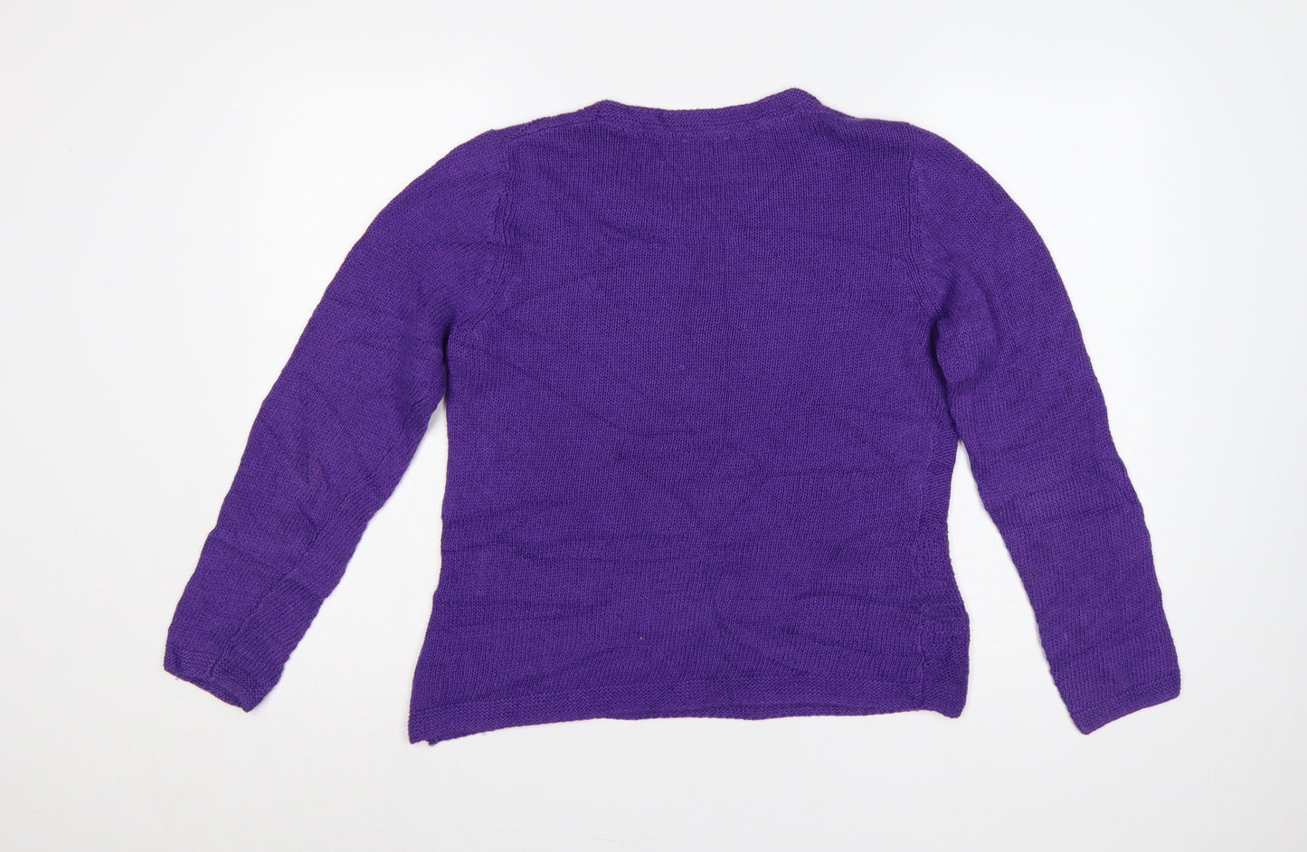 CC Women's Purple M Cable-Knit Linen Cotton Round Neck Jumper