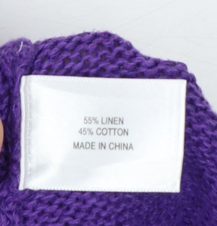 CC Women's Purple M Cable-Knit Linen Cotton Round Neck Jumper