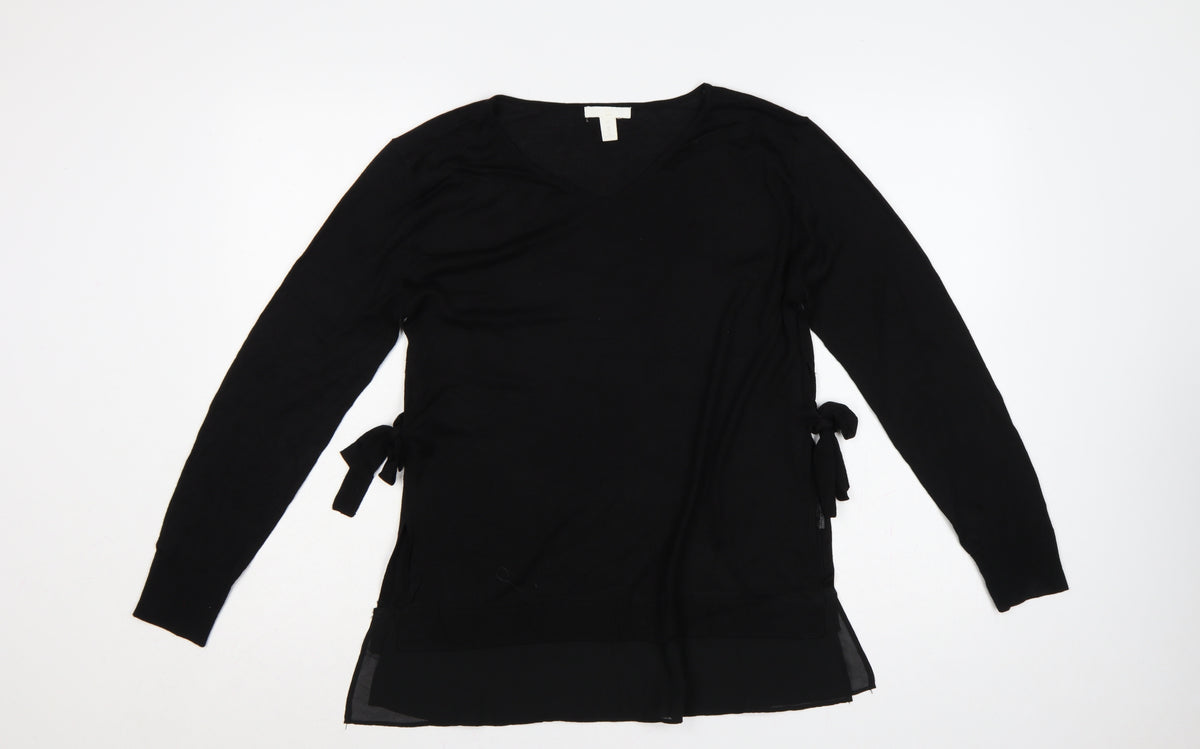 Back view of H&M MAMA Women's Black S Maternity V-Neck Tie Tunic Jumper