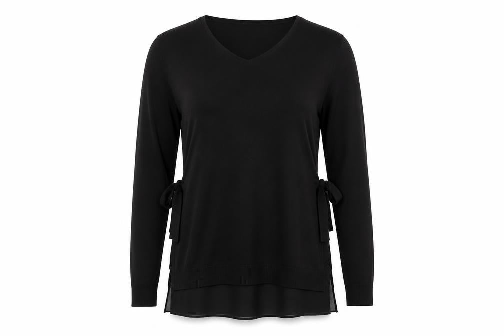 Front view of H&M MAMA Women's Black S Maternity V-Neck Tie Tunic Jumper
