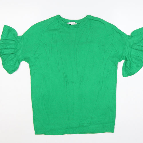 Warehouse Women Green UK 6 Ruffle Sleeve Knit Pullover Jumper