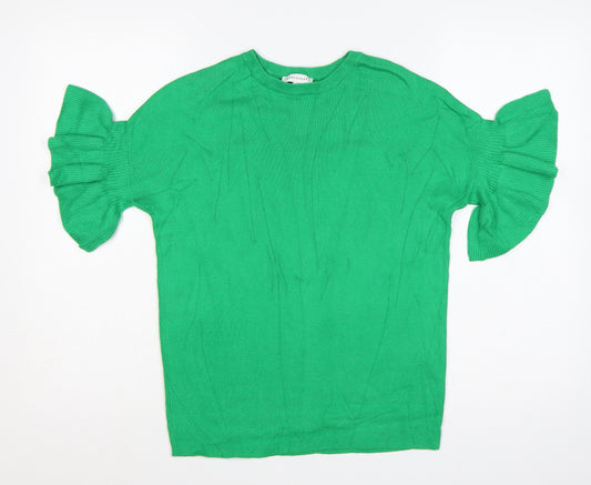 Warehouse Women Green UK 6 Ruffle Sleeve Knit Pullover Jumper