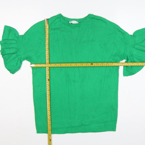 Warehouse Women Green UK 6 Ruffle Sleeve Knit Pullover Jumper