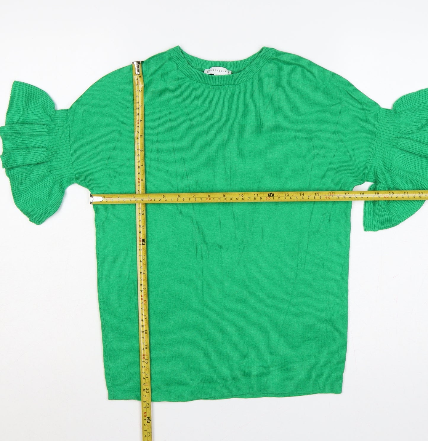 Warehouse Women Green UK 6 Ruffle Sleeve Knit Pullover Jumper