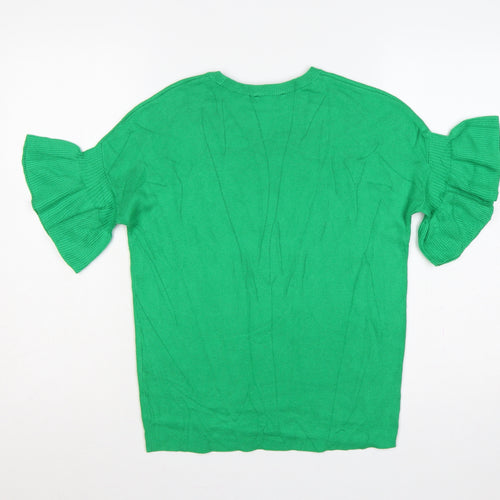 Warehouse Women Green UK 6 Ruffle Sleeve Knit Pullover Jumper