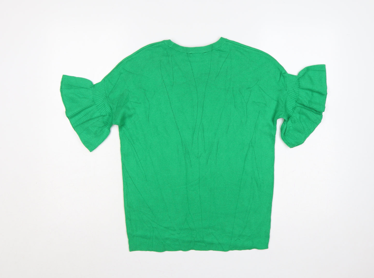 Warehouse Women Green UK 6 Ruffle Sleeve Knit Pullover Jumper