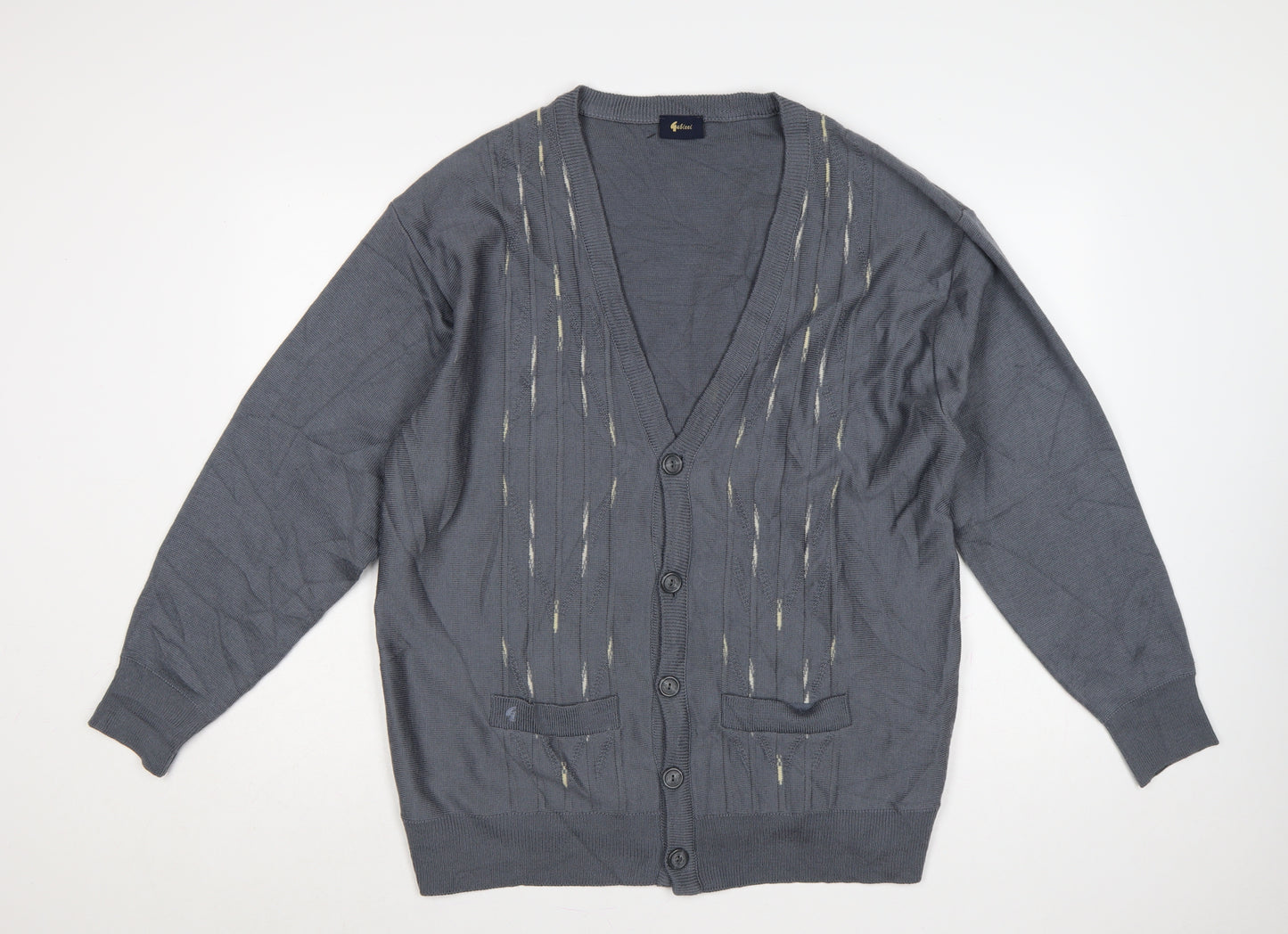 Gabicci Men’s Grey 2XL Wool Blend V-Neck Button Cardigan Knit