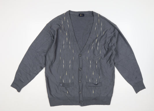 Gabicci Men’s Grey 2XL Wool Blend V-Neck Button Cardigan Knit