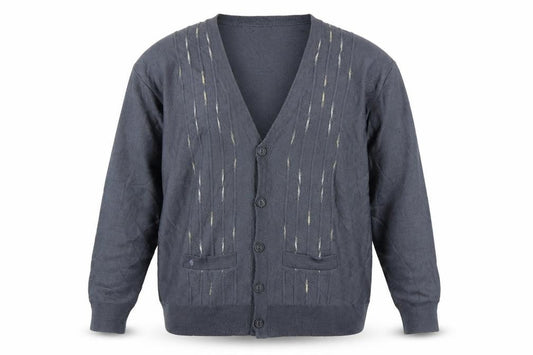 Front view of Gabicci Men’s Grey 2XL Wool Blend V-Neck Button Cardigan Knit