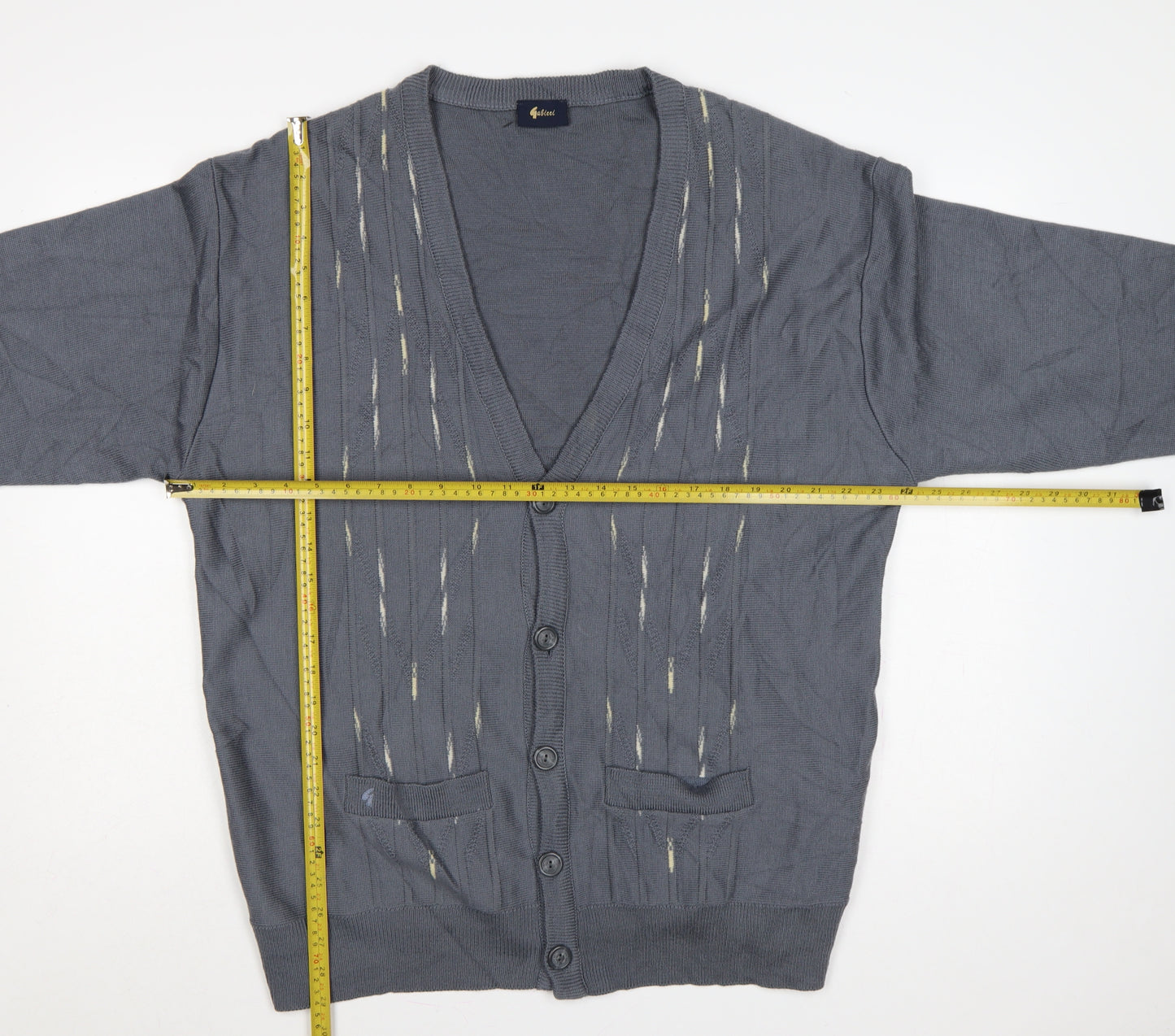 Gabicci Men’s Grey 2XL Wool Blend V-Neck Button Cardigan Knit