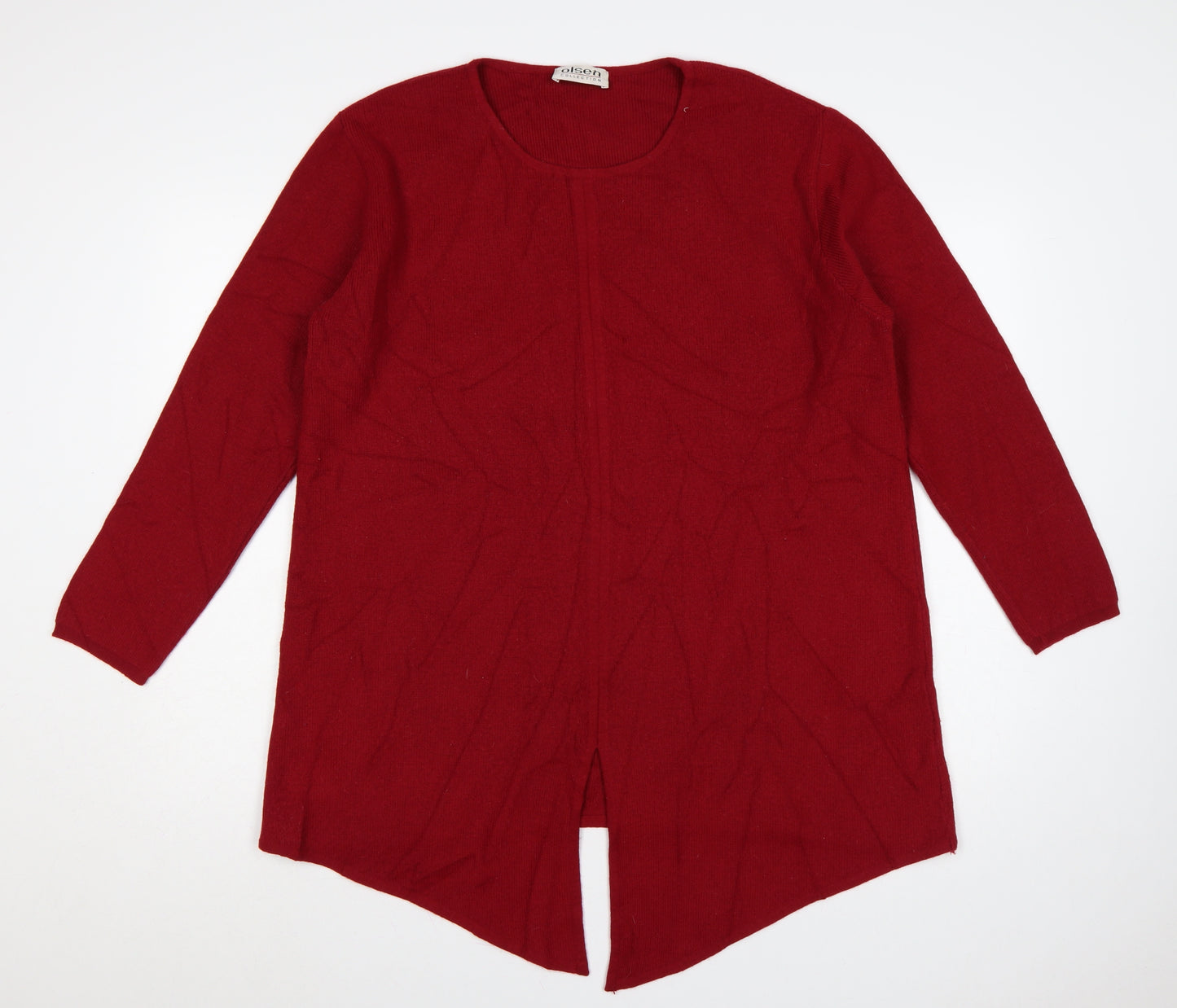 Olsen Collection Women Red UK 18 Merino Wool Blend Knit Tunic Jumper