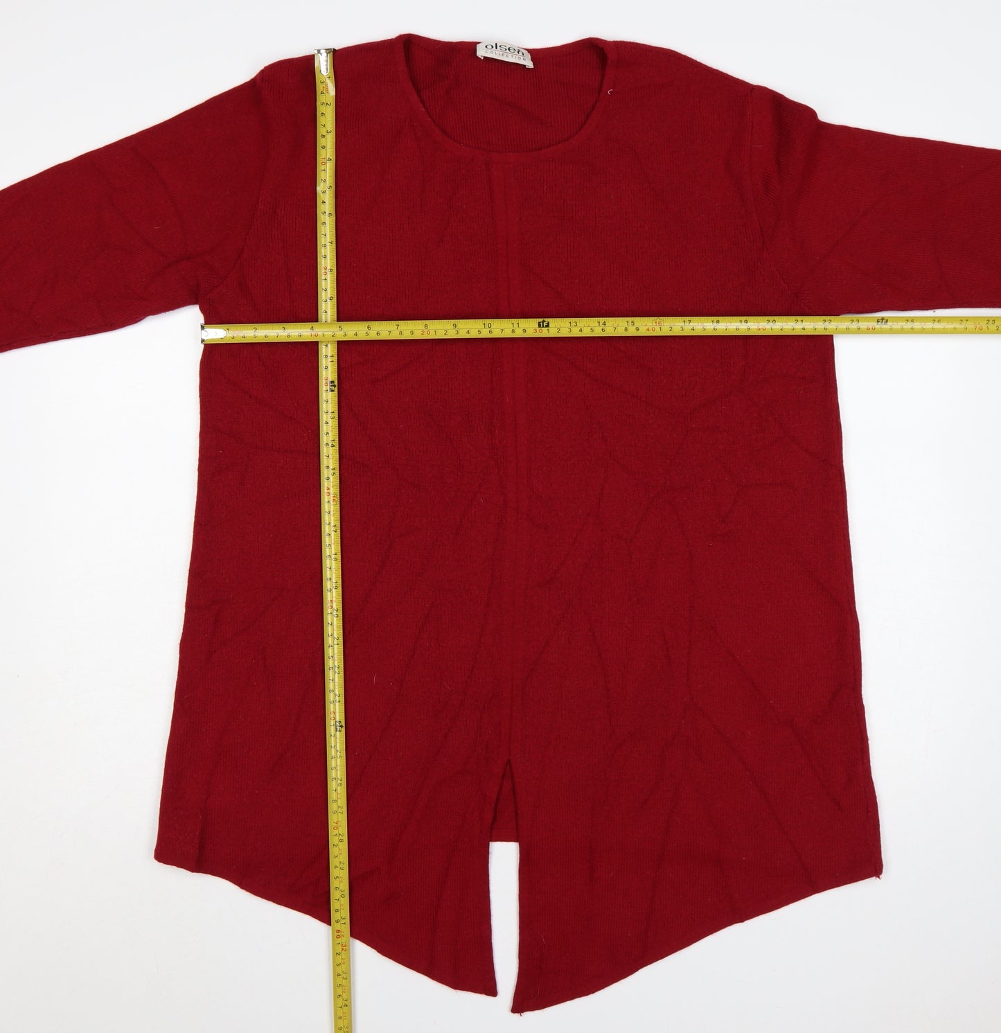 Olsen Collection Women Red UK 18 Merino Wool Blend Knit Tunic Jumper
