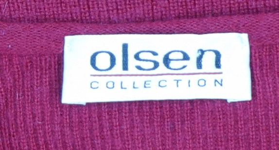 Olsen Collection Women Red UK 18 Merino Wool Blend Knit Tunic Jumper