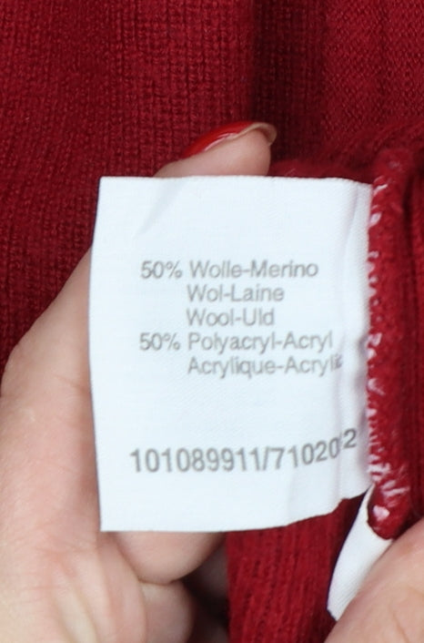 Olsen Collection Women Red UK 18 Merino Wool Blend Knit Tunic Jumper