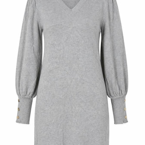 Emmash Paris Women Grey M Knit Jumper Dress V-Neck Balloon Sleeve