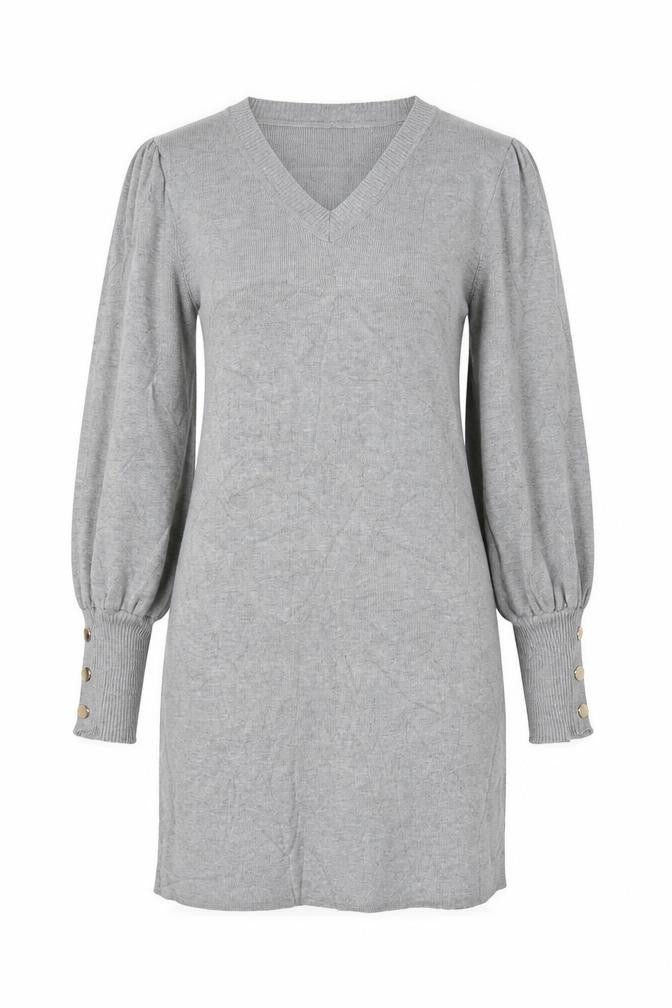 Emmash Paris Women Grey M Knit Jumper Dress V-Neck Balloon Sleeve