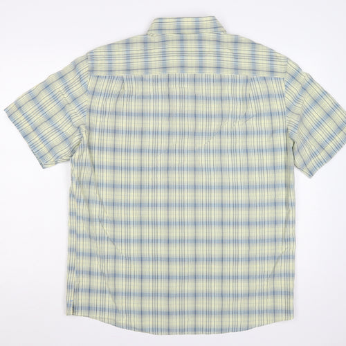 Marks & Spencer Men Yellow Blue Plaid Button-Down Shirt L Short Sleeve