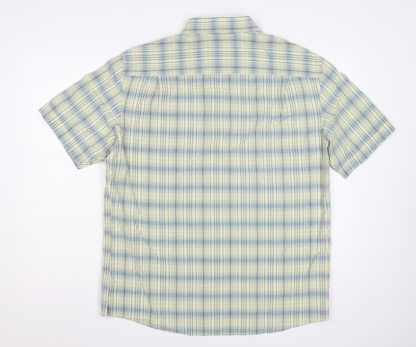 Marks & Spencer Men Yellow Blue Plaid Button-Down Shirt L Short Sleeve