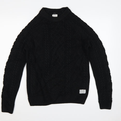 H&M Men Black S Cable Knit Crew Neck Pullover Jumper