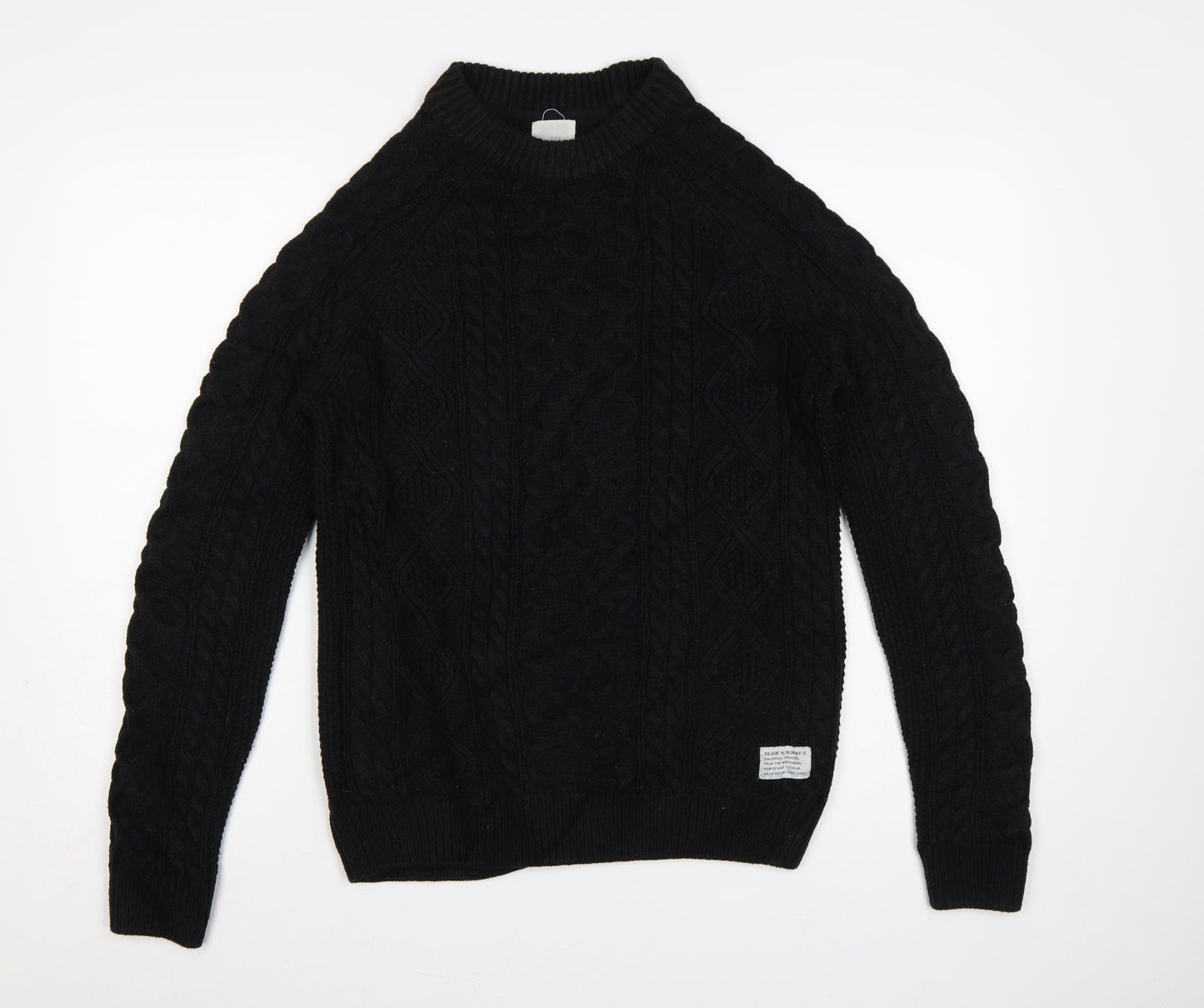 H&M Men Black S Cable Knit Crew Neck Pullover Jumper
