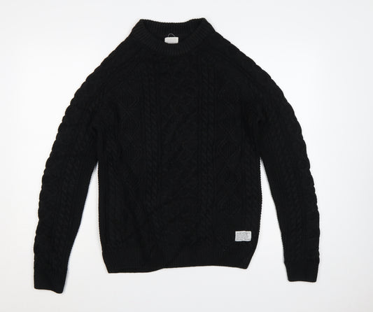 H&M Men Black S Cable Knit Crew Neck Pullover Jumper
