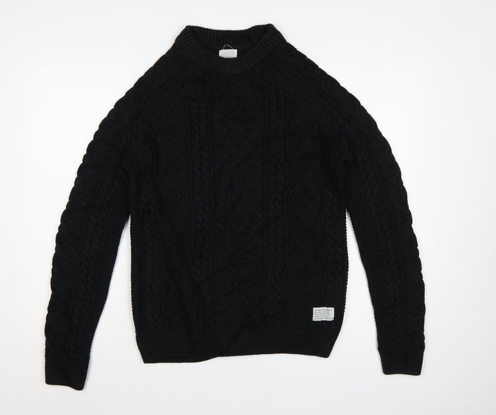 H&M Men Black S Cable Knit Crew Neck Pullover Jumper