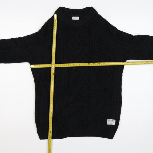 H&M Men Black S Cable Knit Crew Neck Pullover Jumper
