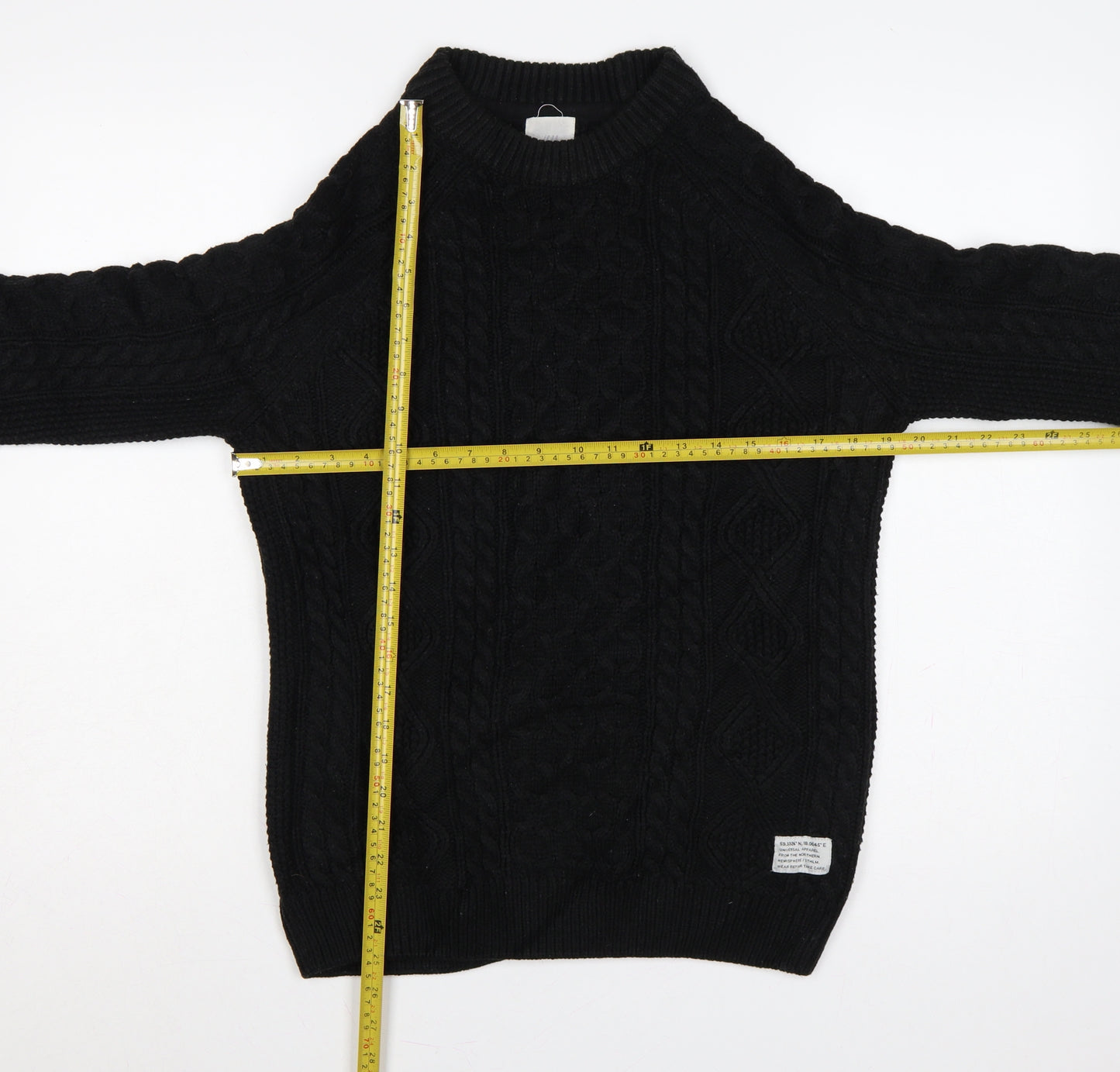 H&M Men Black S Cable Knit Crew Neck Pullover Jumper