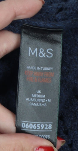 Marks & Spencer Women’s Navy Blue M Open Knit Button Cardigan