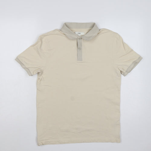 Marks and Spencer Men’s Ivory S Striped Cotton Polo Shirt