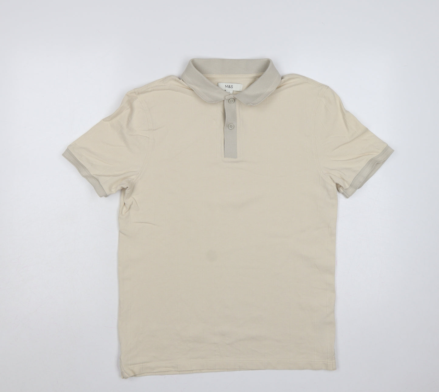 Marks and Spencer Men’s Ivory S Striped Cotton Polo Shirt