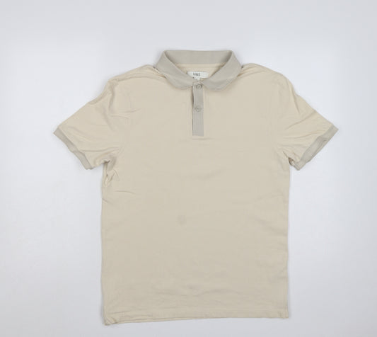 Marks and Spencer Men’s Ivory S Striped Cotton Polo Shirt