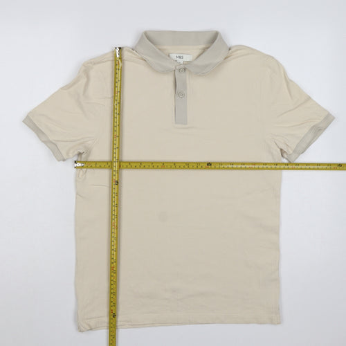 Marks and Spencer Men’s Ivory S Striped Cotton Polo Shirt