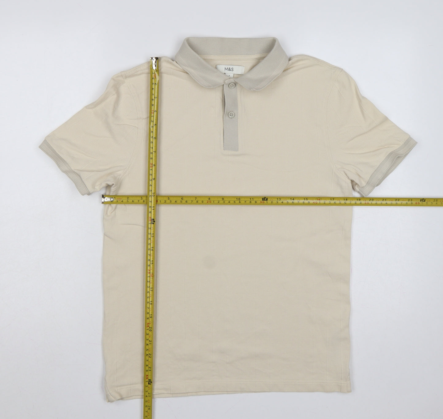 Marks and Spencer Men’s Ivory S Striped Cotton Polo Shirt