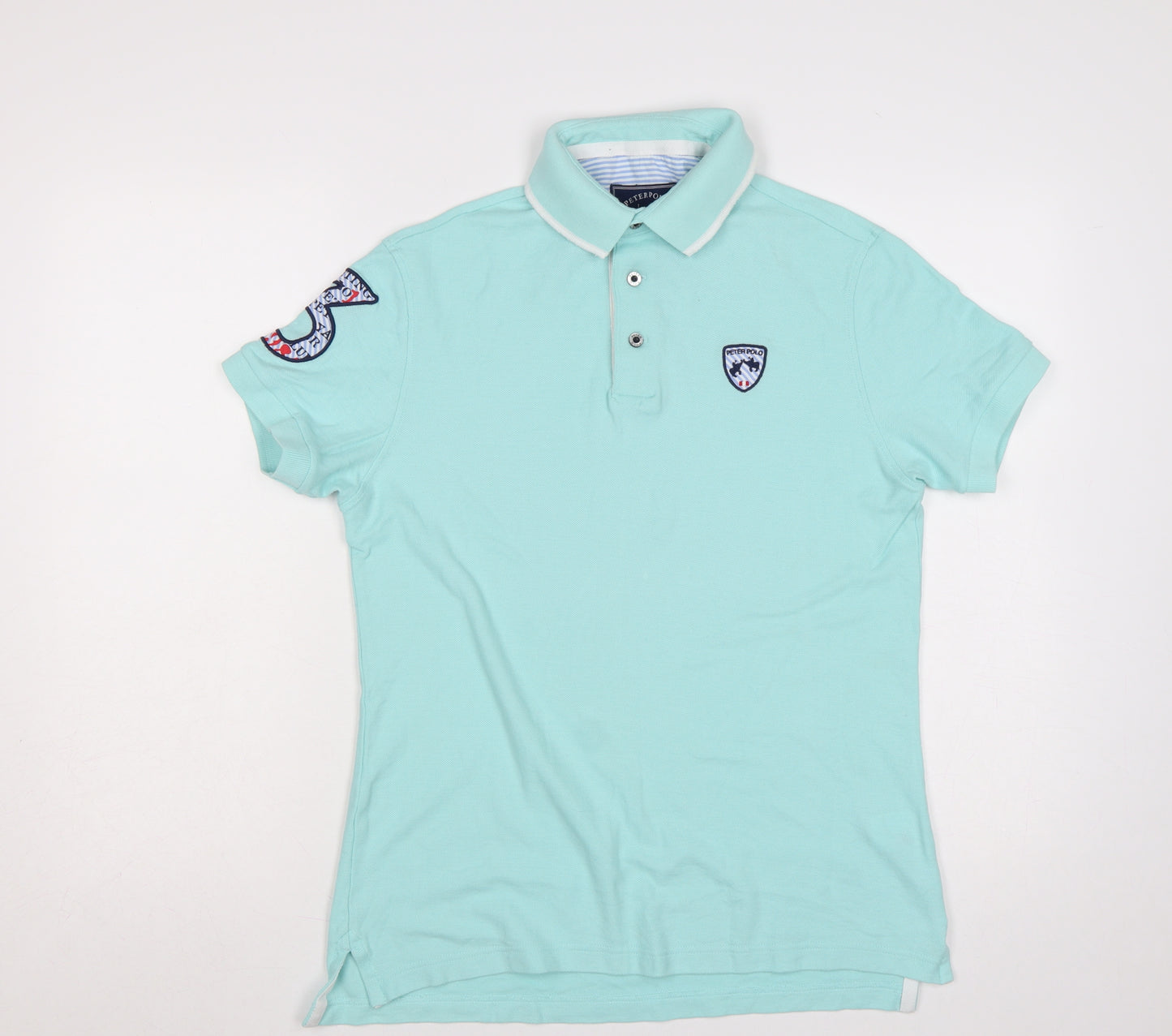 Peter Polo Men's Mint Green S Cotton Piqué Short Sleeve Logo Polo Shirt