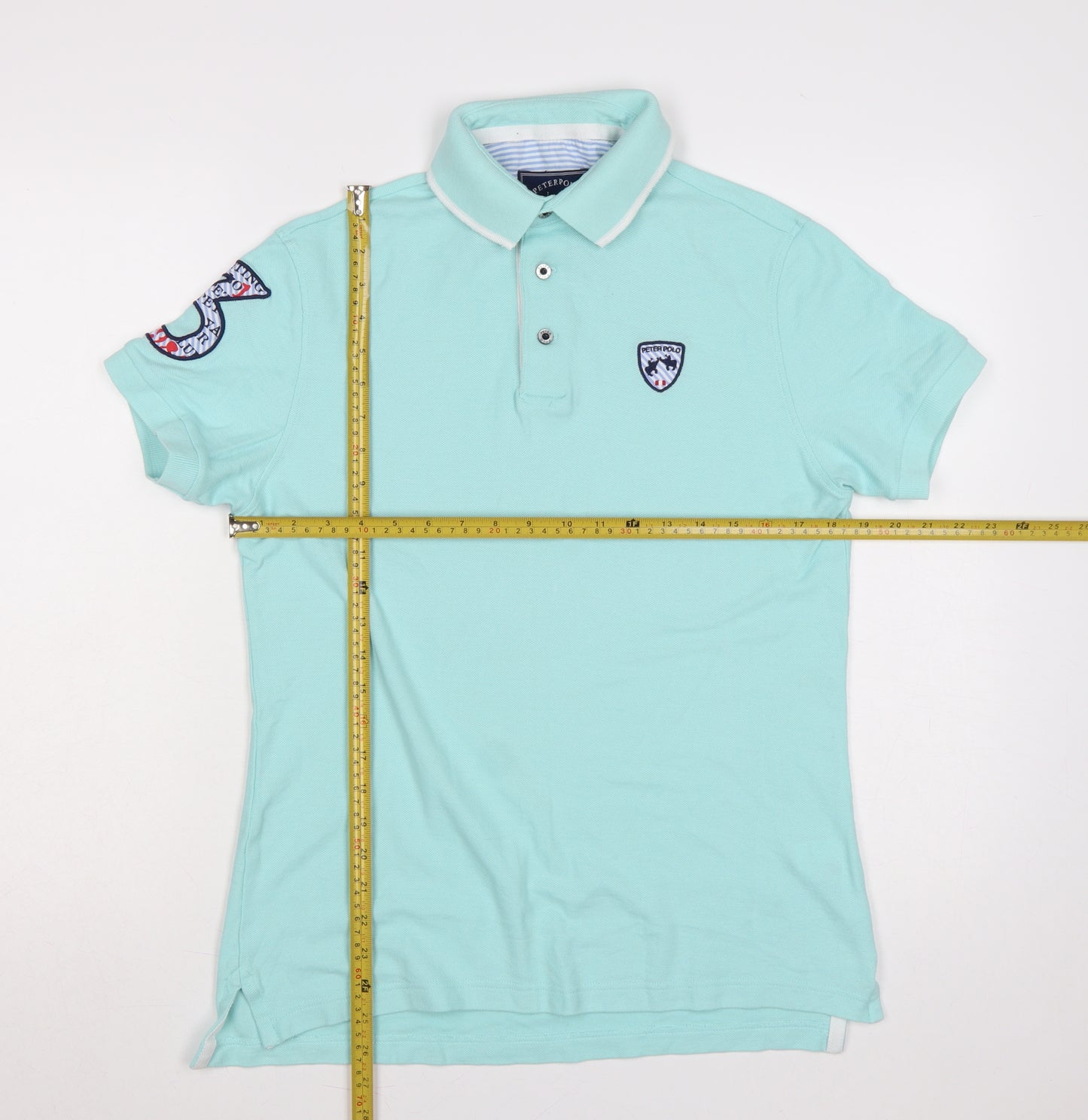 Peter Polo Men's Mint Green S Cotton Piqué Short Sleeve Logo Polo Shirt