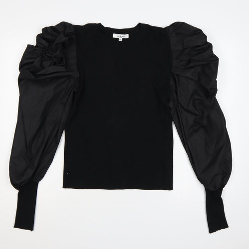 Yu & Me Paris Women Black M Ruffle Balloon Sleeve Knit Jumper