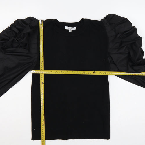 Yu & Me Paris Women Black M Ruffle Balloon Sleeve Knit Jumper