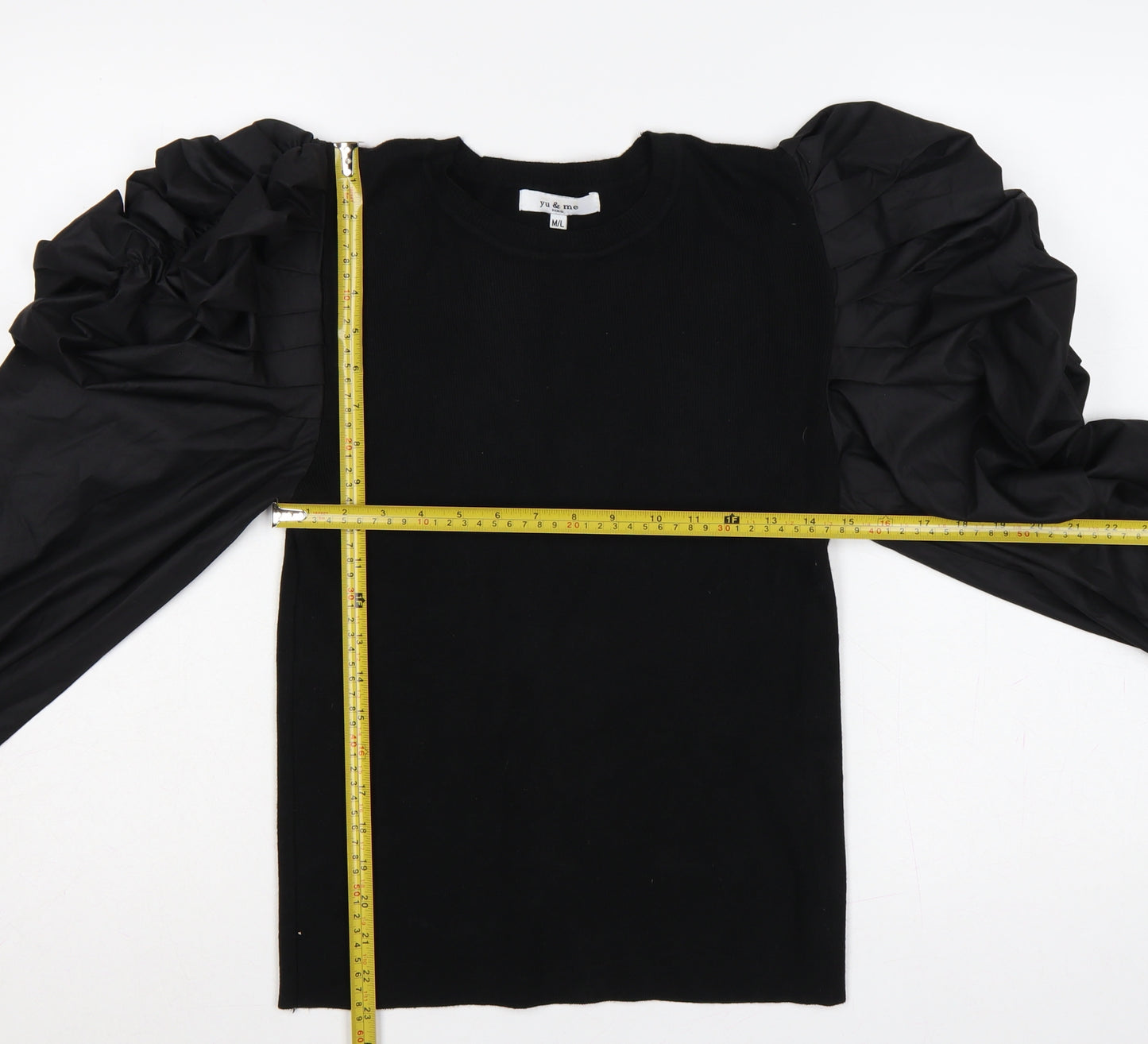 Yu & Me Paris Women Black M Ruffle Balloon Sleeve Knit Jumper