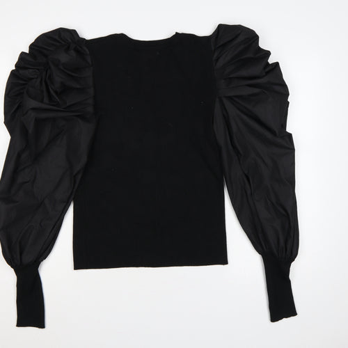 Yu & Me Paris Women Black M Ruffle Balloon Sleeve Knit Jumper