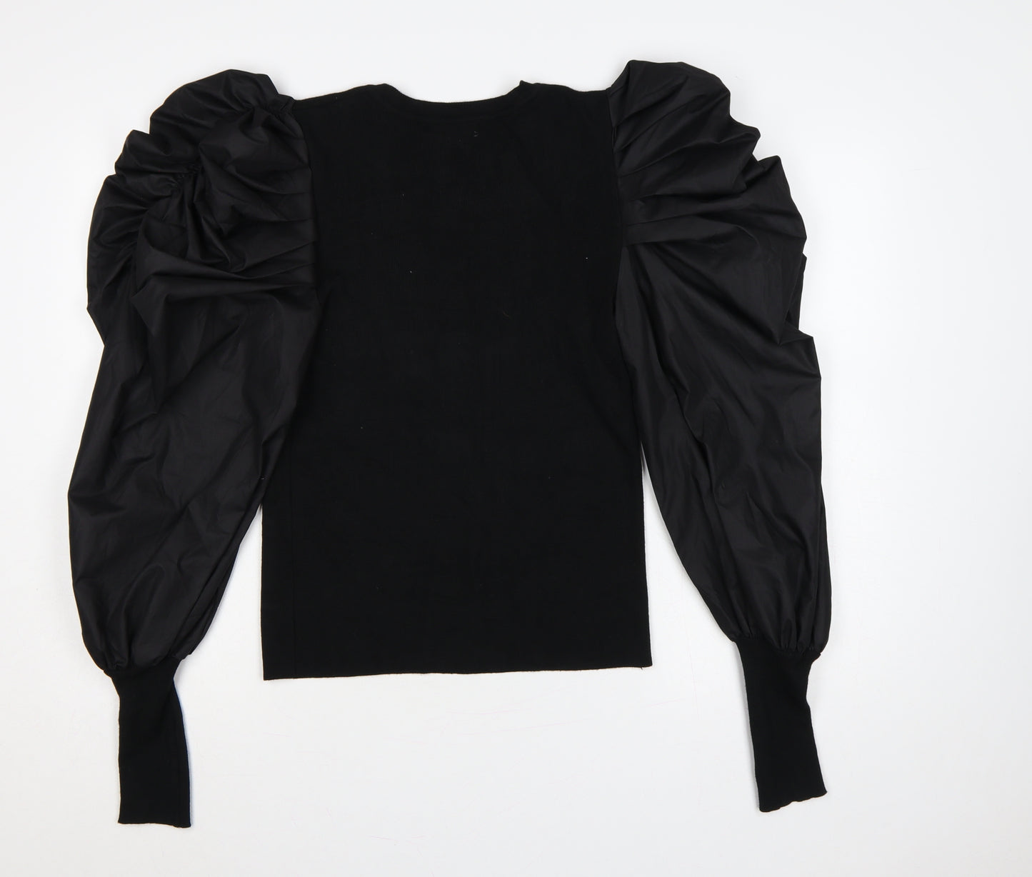 Yu & Me Paris Women Black M Ruffle Balloon Sleeve Knit Jumper