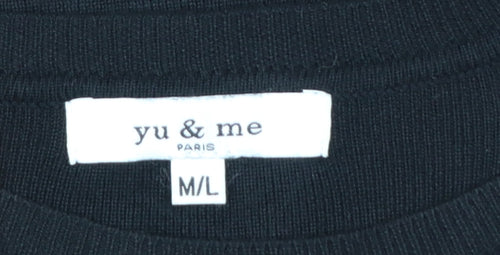 Yu & Me Paris Women Black M Ruffle Balloon Sleeve Knit Jumper