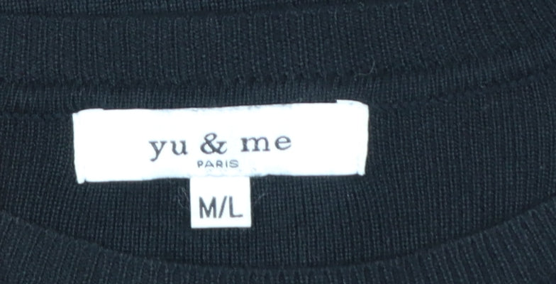 Yu & Me Paris Women Black M Ruffle Balloon Sleeve Knit Jumper