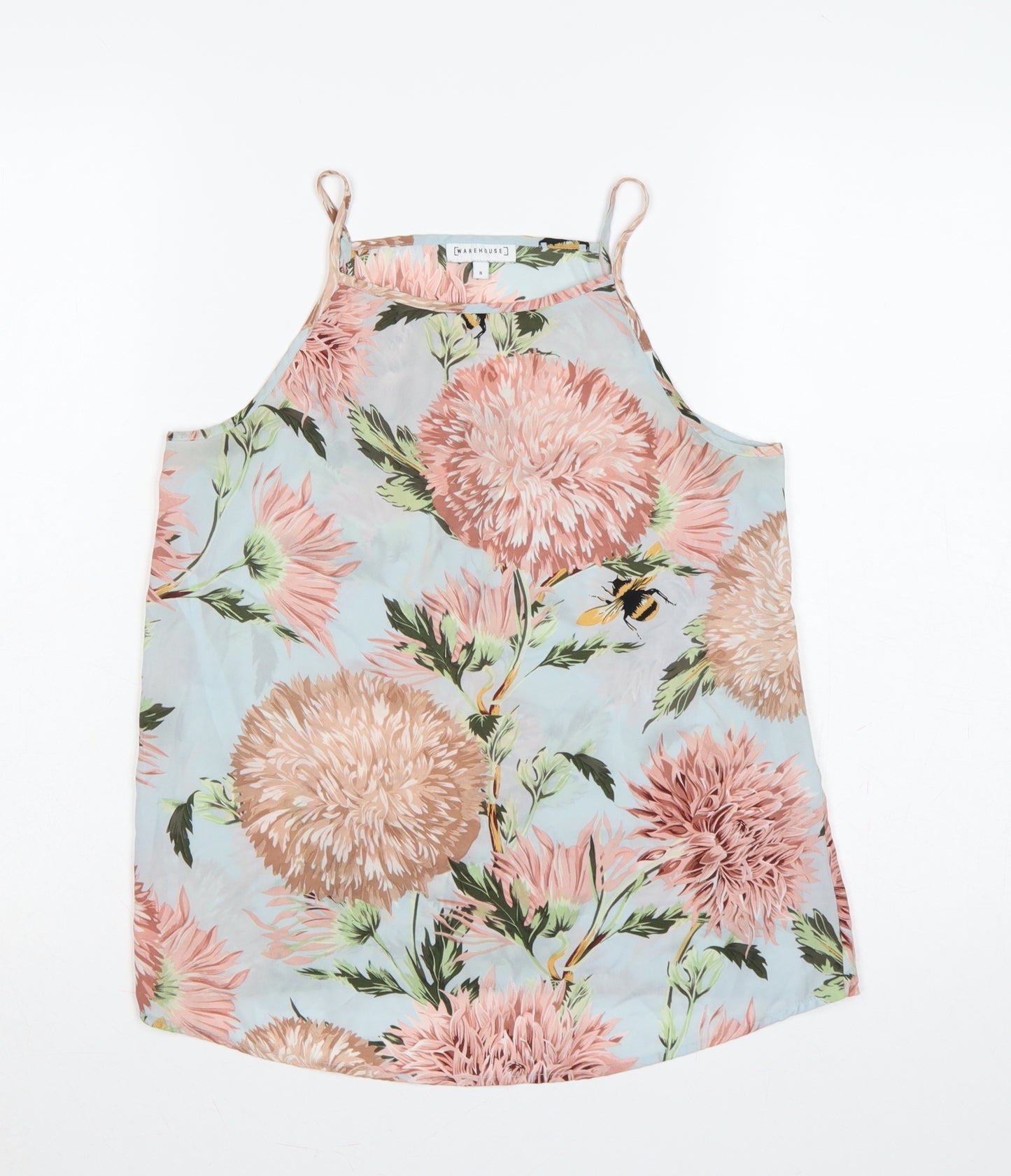 Warehouse Women Blue UK 8 Floral Spaghetti Strap High Neck Camisole Top