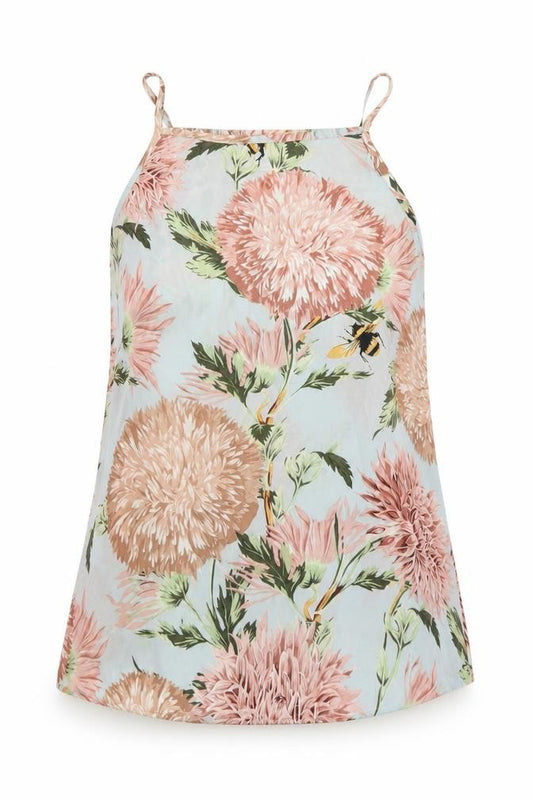 Front view of Warehouse Women Blue UK 8 Floral Spaghetti Strap High Neck Camisole Top